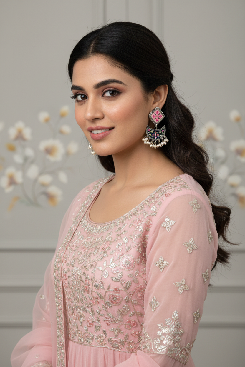 Vanya Pink Blue Handpainted Earrings