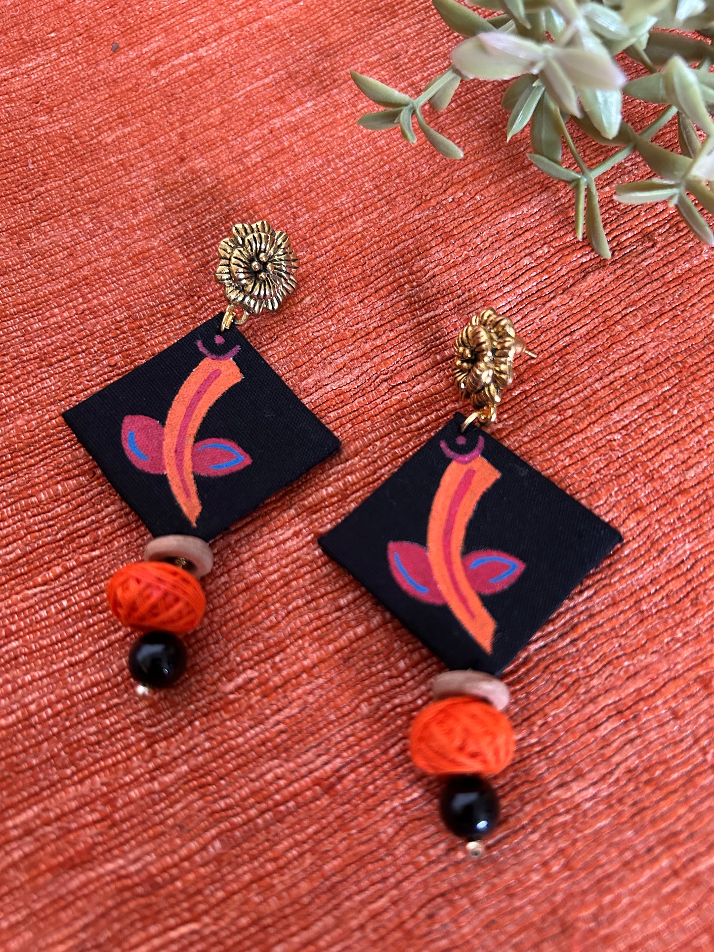 Ekisha Orange Fabric Earrings