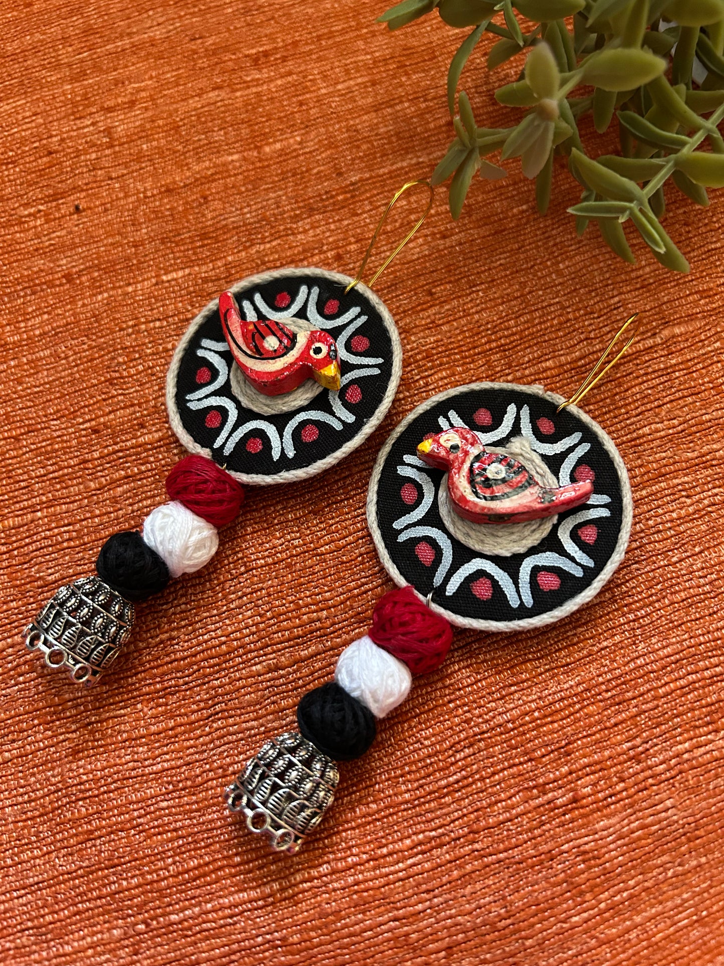 Tia Red and Black Fabric Earrings