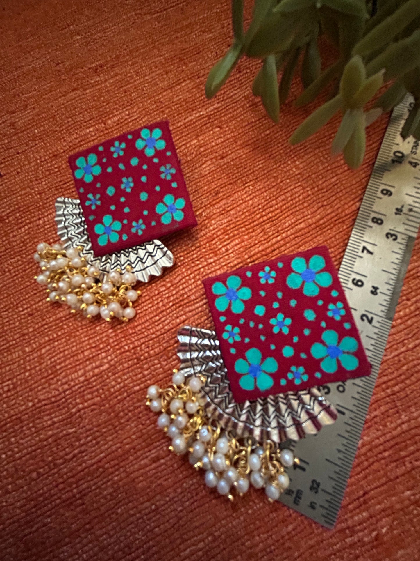 Rupini Mehroon Fabric Earrings