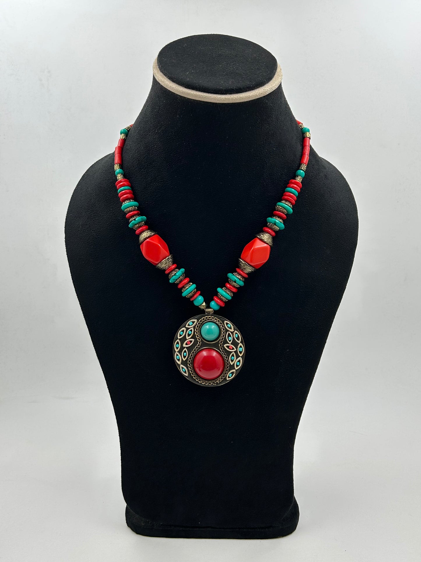 Tanira Red and Green Tibetan Necklace