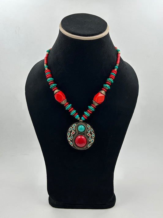 Tanira Red and Green Tibetan Necklace