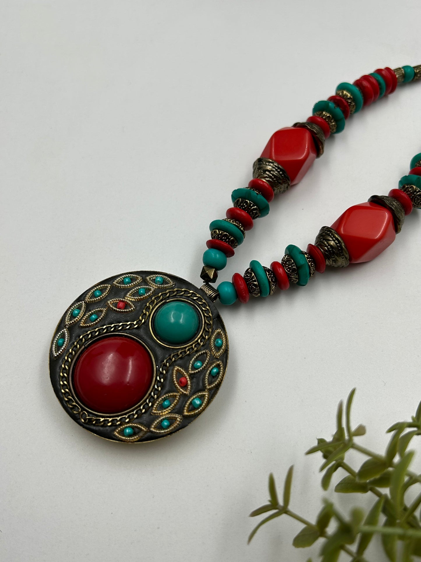Tanira Red and Green Tibetan Necklace