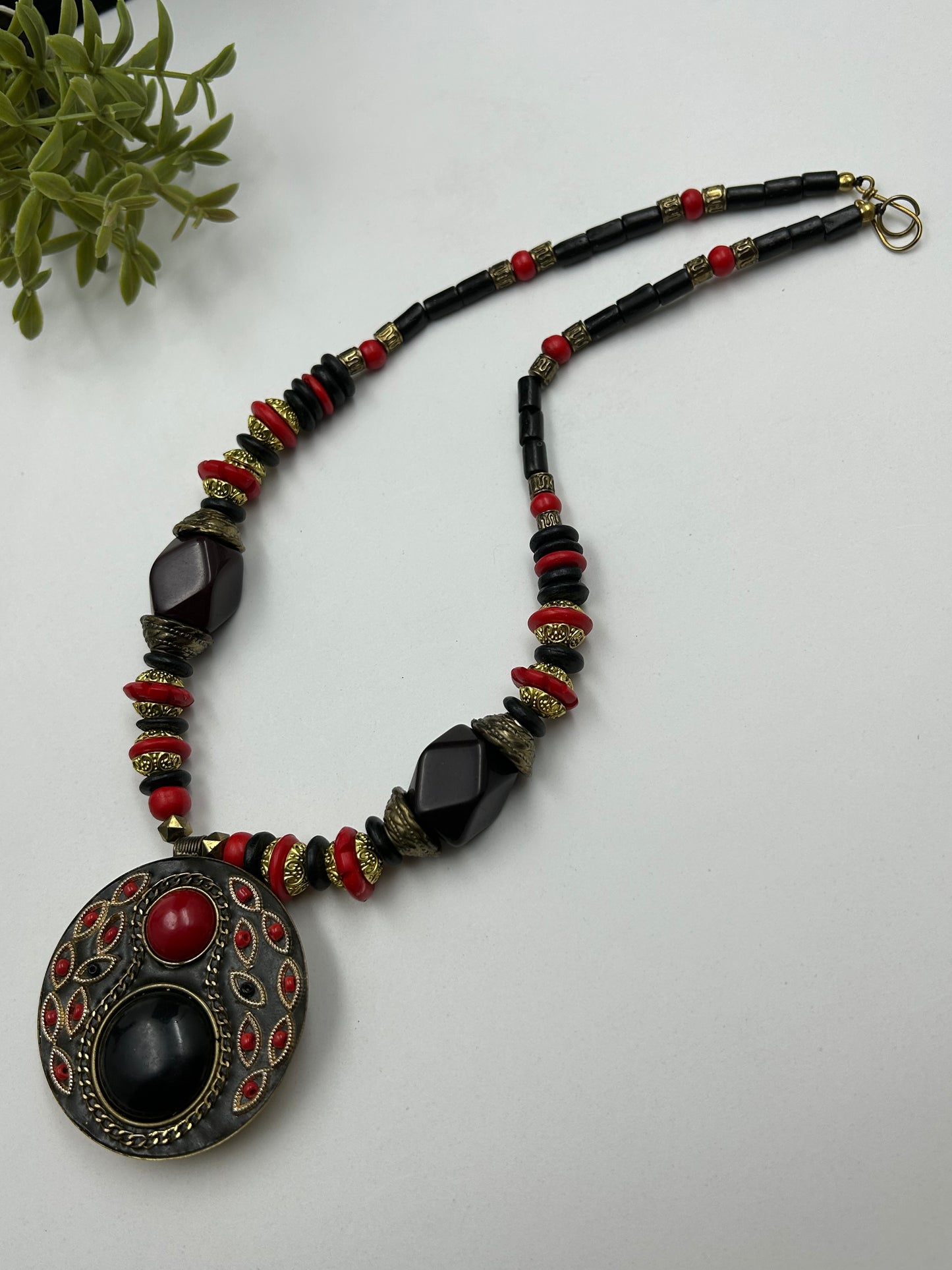 Tanira Brown and Red Tibetan Necklace