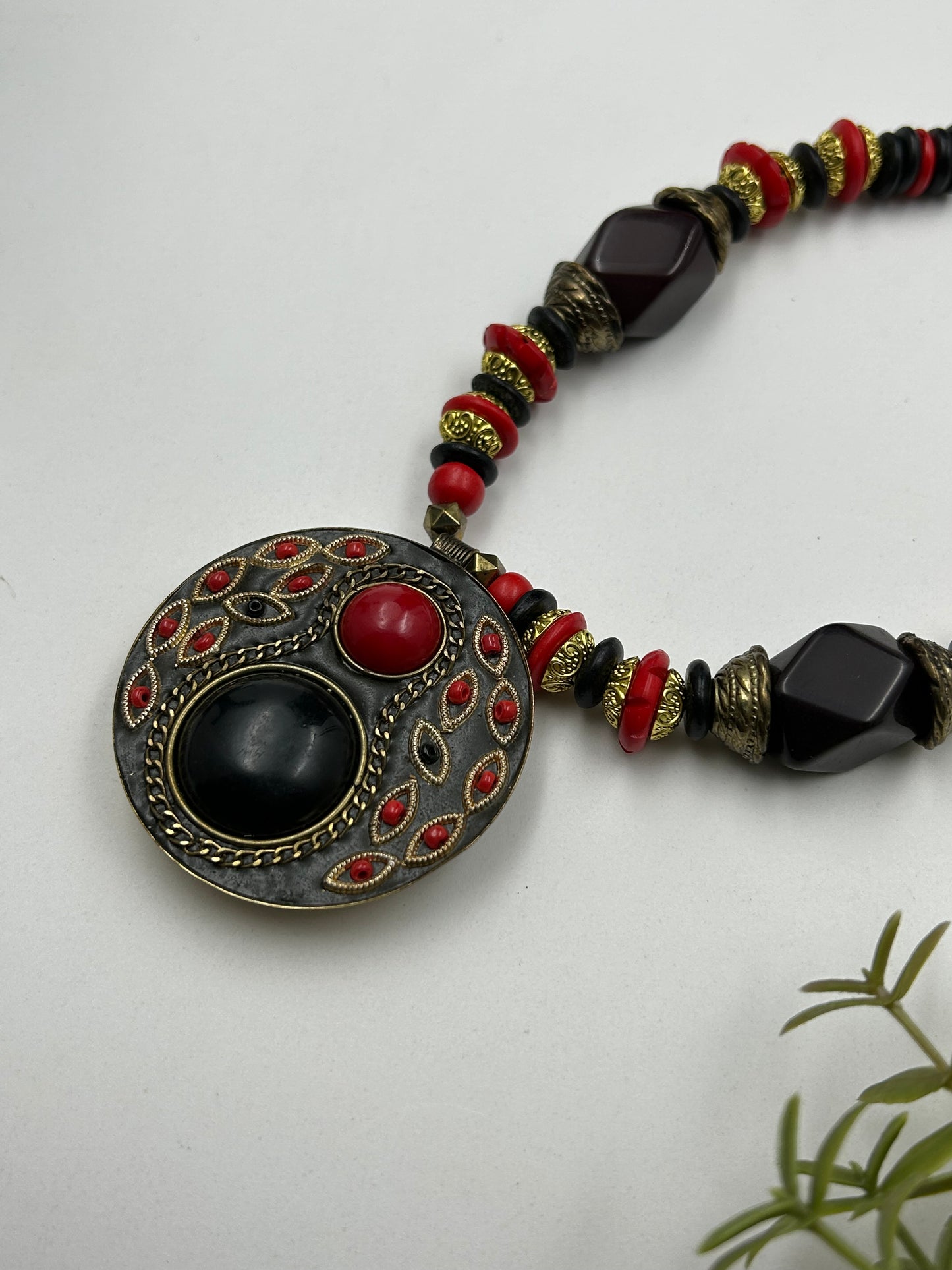 Tanira Brown and Red Tibetan Necklace