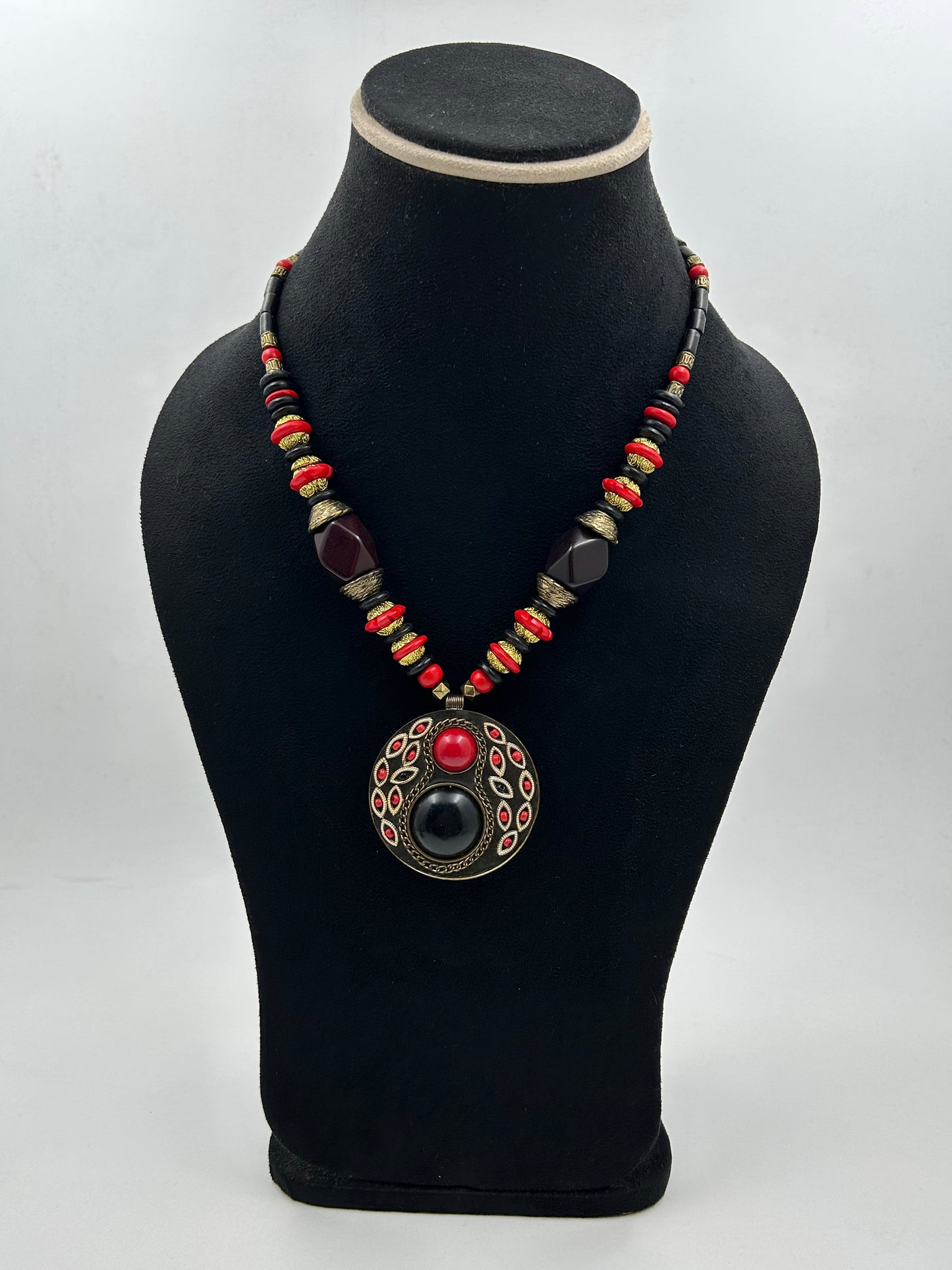Tanira Brown and Red Tibetan Necklace