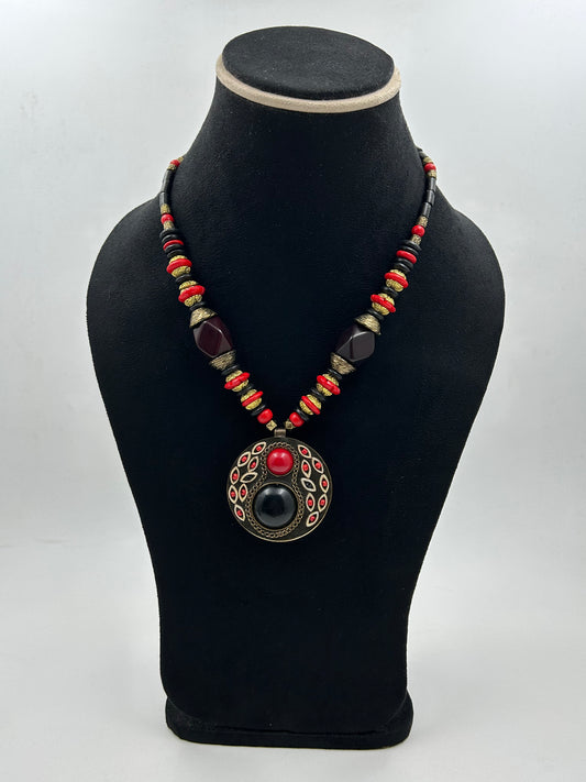 Tanira Brown and Red Tibetan Necklace