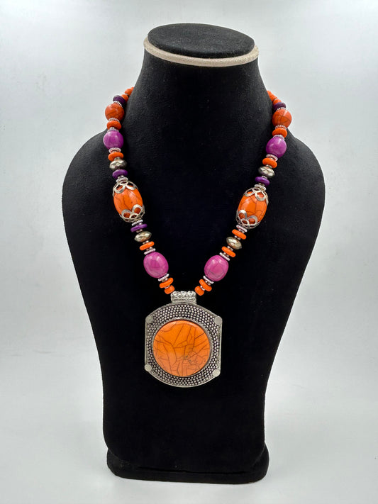 Tarini Orange Tibetan Necklace
