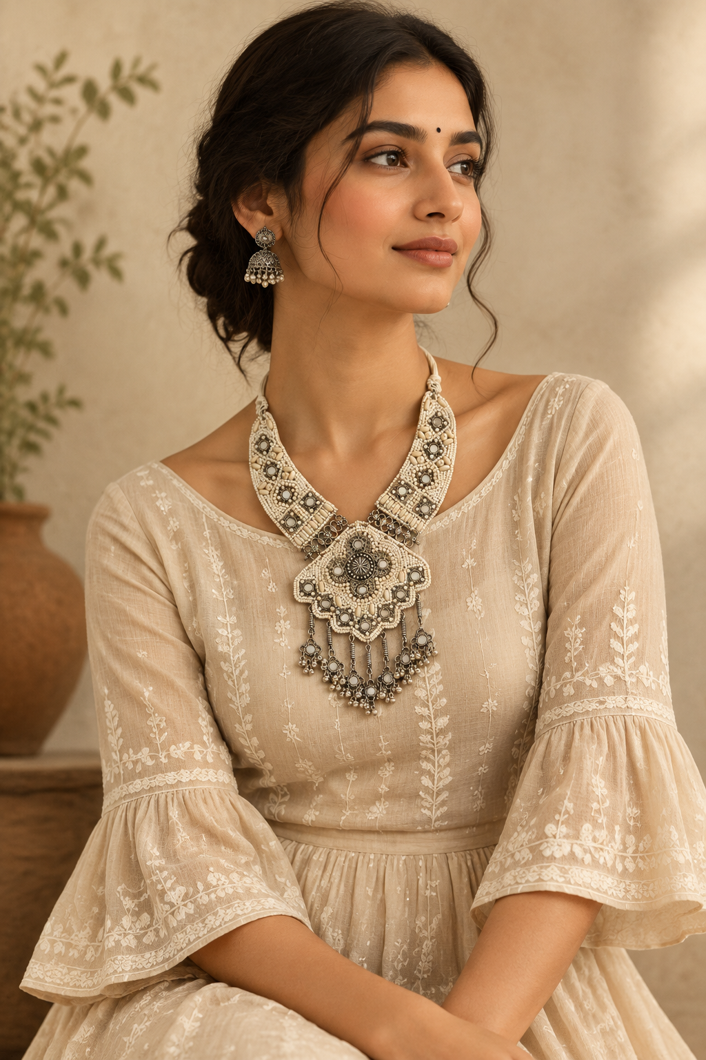 Vritika Off White Boho Necklace
