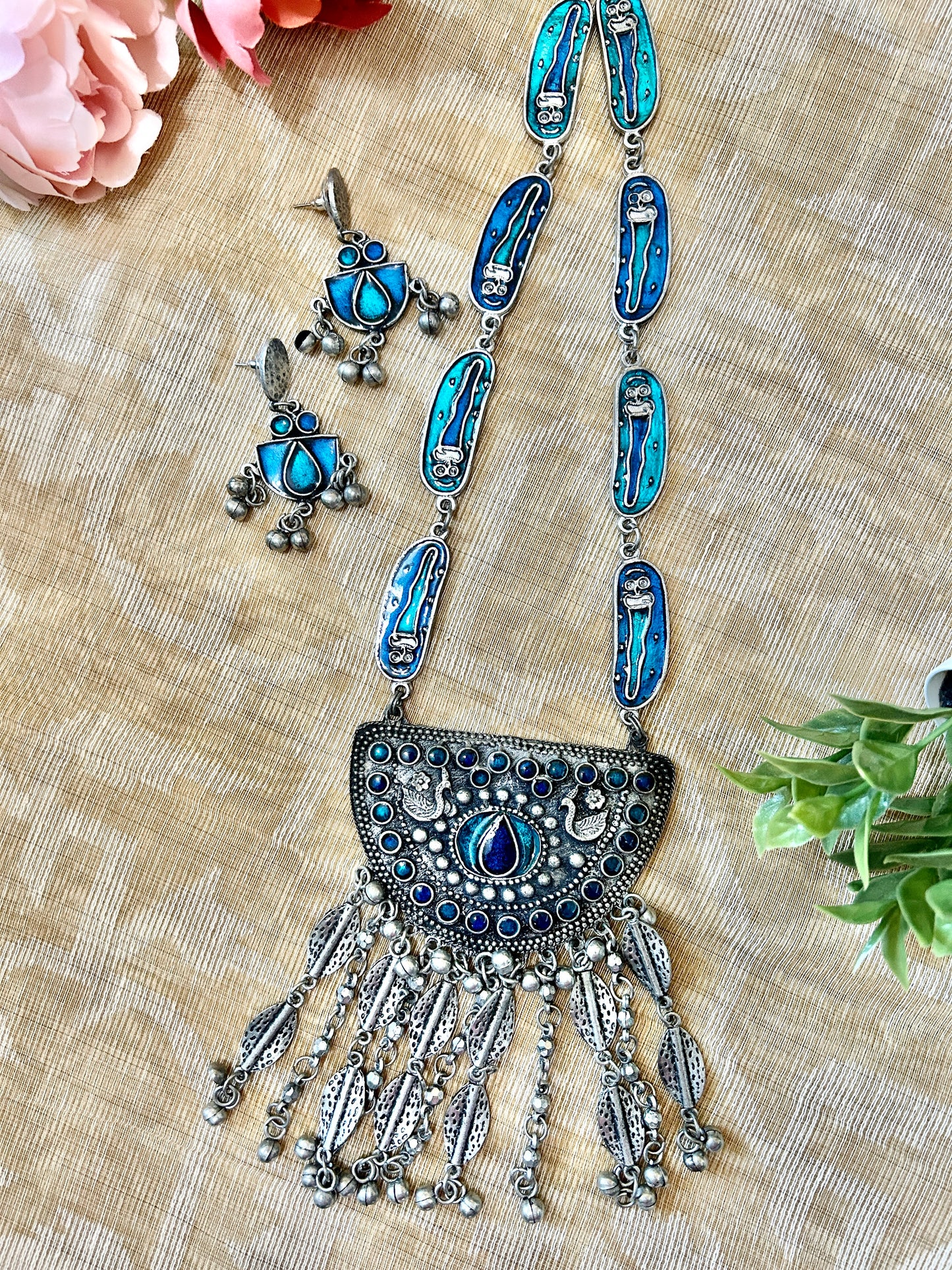 Myra Blue Afghani Necklace Set
