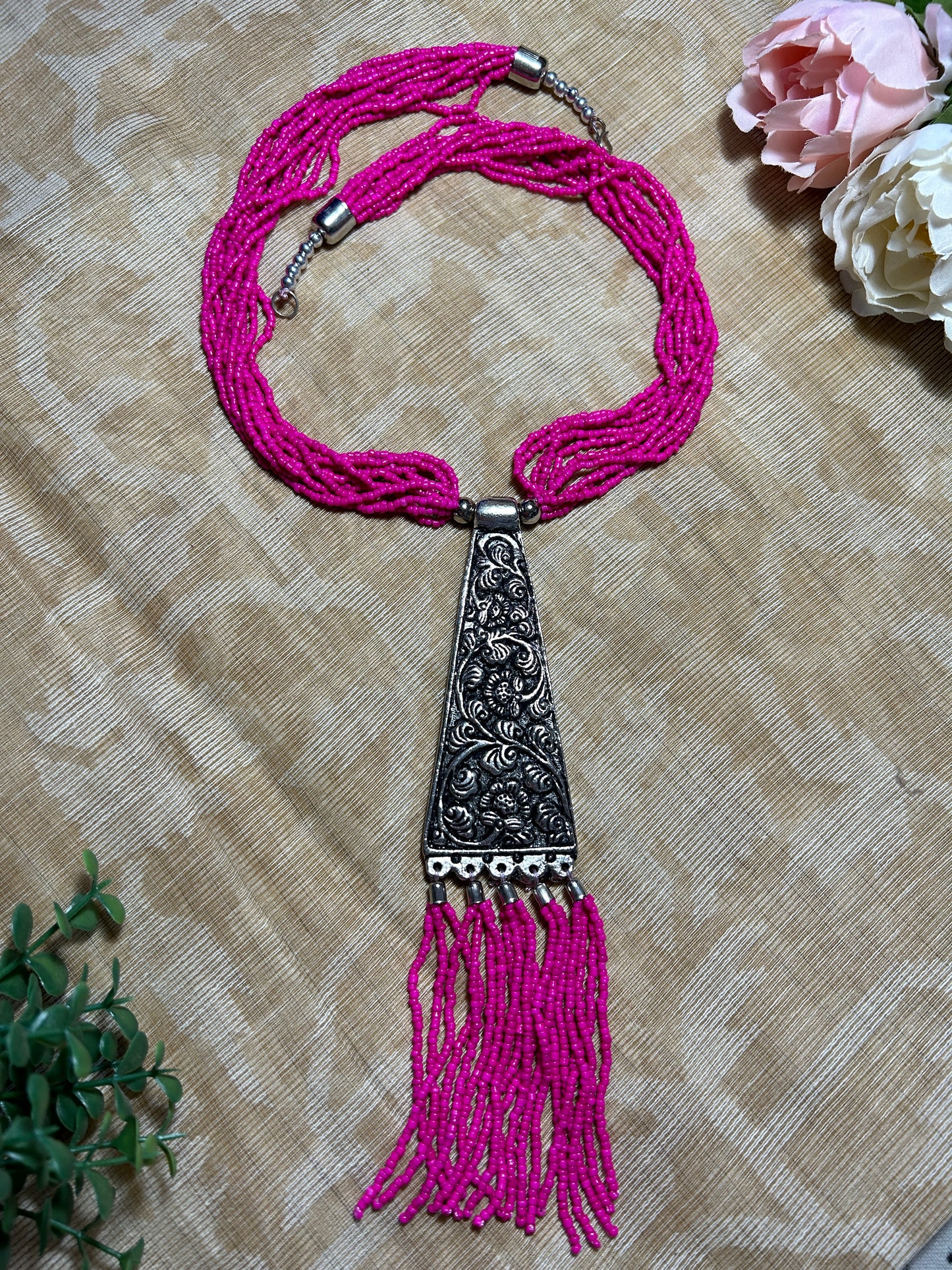 Ishita Magenta Seed Beads Necklace