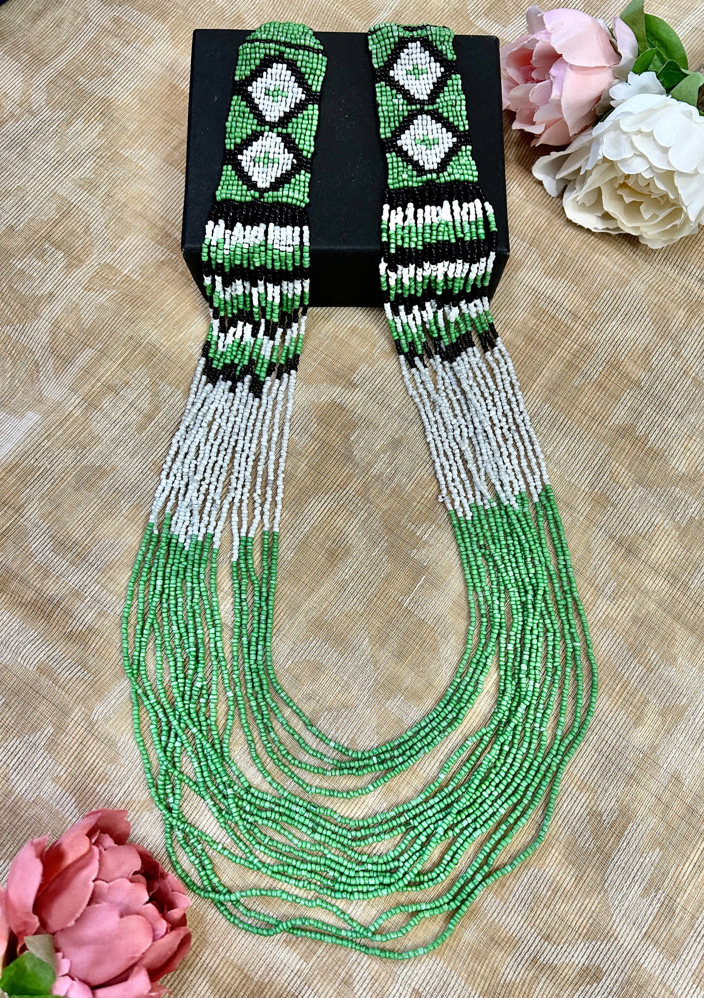 Mehu Mint Green, White Beads Layered Necklace