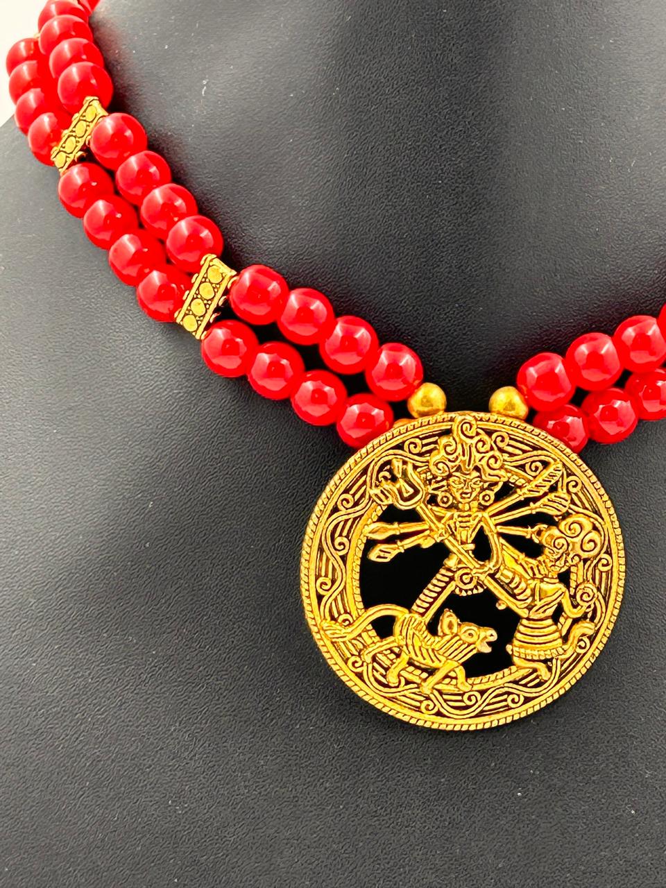 Gauri Red Dokra Necklace Set