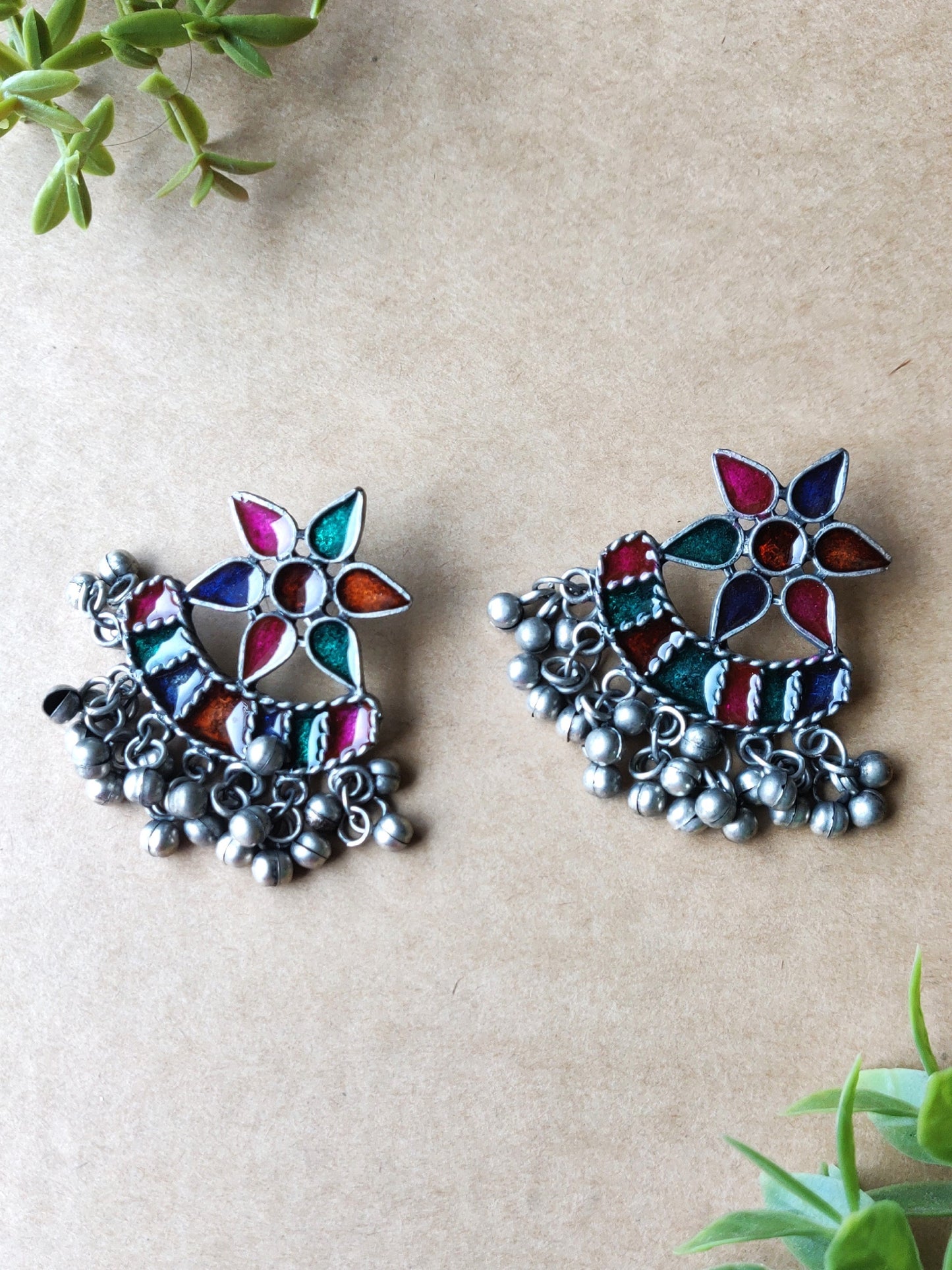 Nisha Meenakari Black Polished Earrings