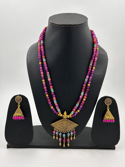 Beads Blossom Purple Necklace Set