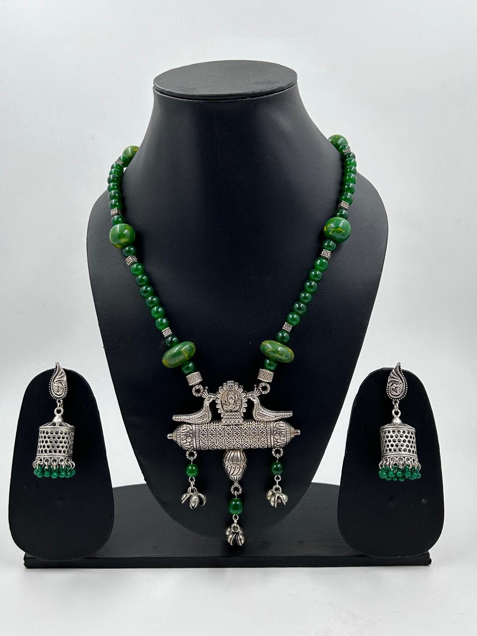 Tribal Touch Green Beads Necklace Set