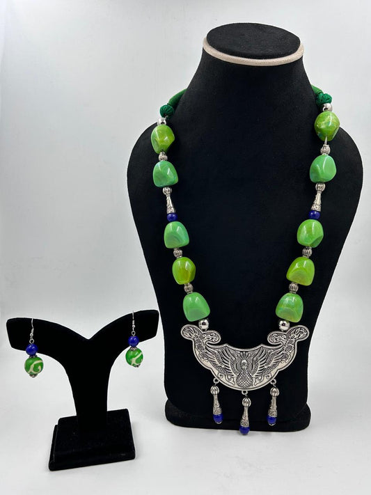 Mohana Green Oxidised Necklace Set