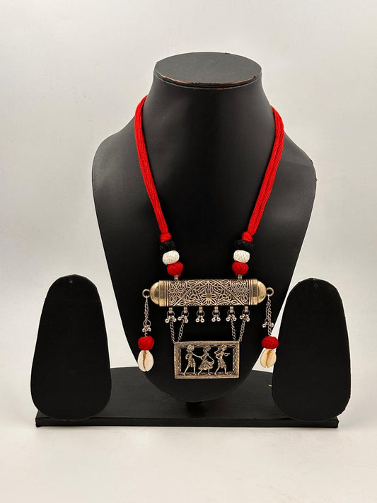 Tribal Touch Red Dokra Tabeez Necklace