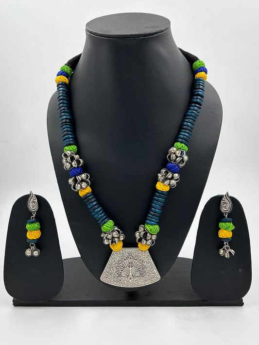 Tribal Touch Green Peacock Necklace Set