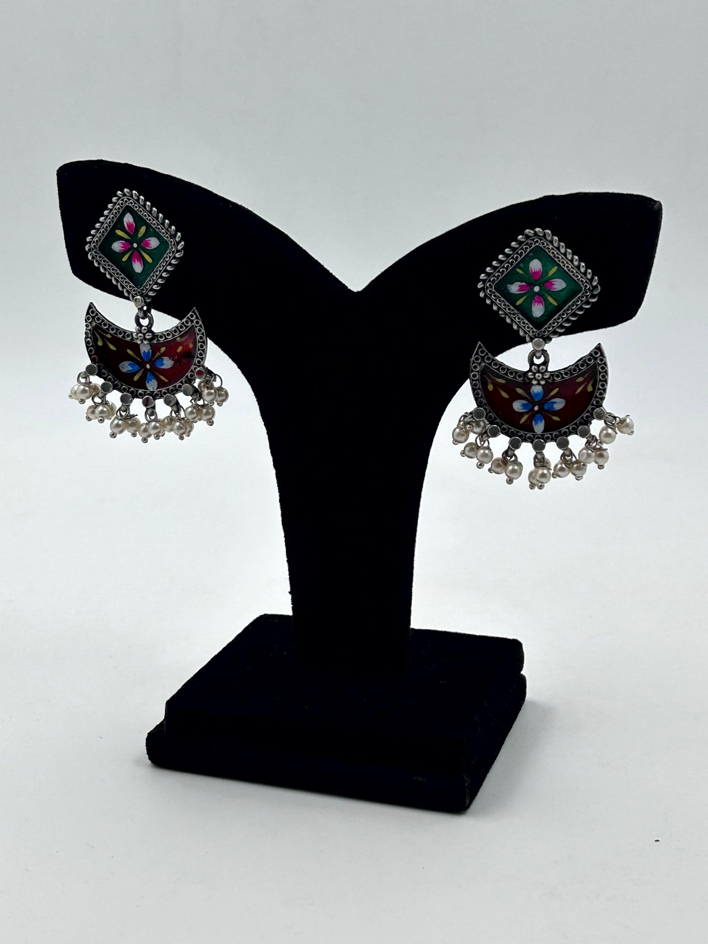 Vanya Green Mehroon Handpainted Earrings