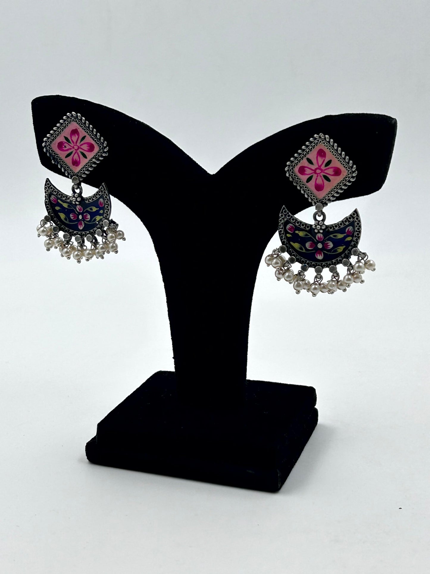 Vanya Pink Blue Handpainted Earrings