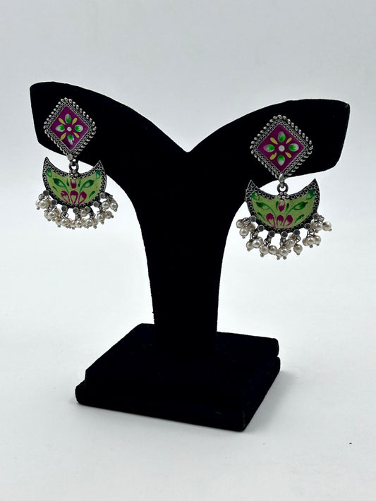 Vanya Pink Light Green Handpainted Earrings