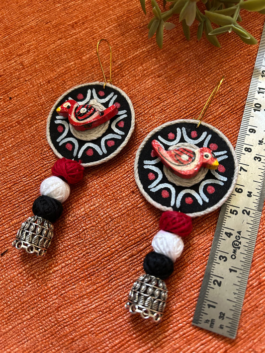 Tia Red and Black Fabric Earrings