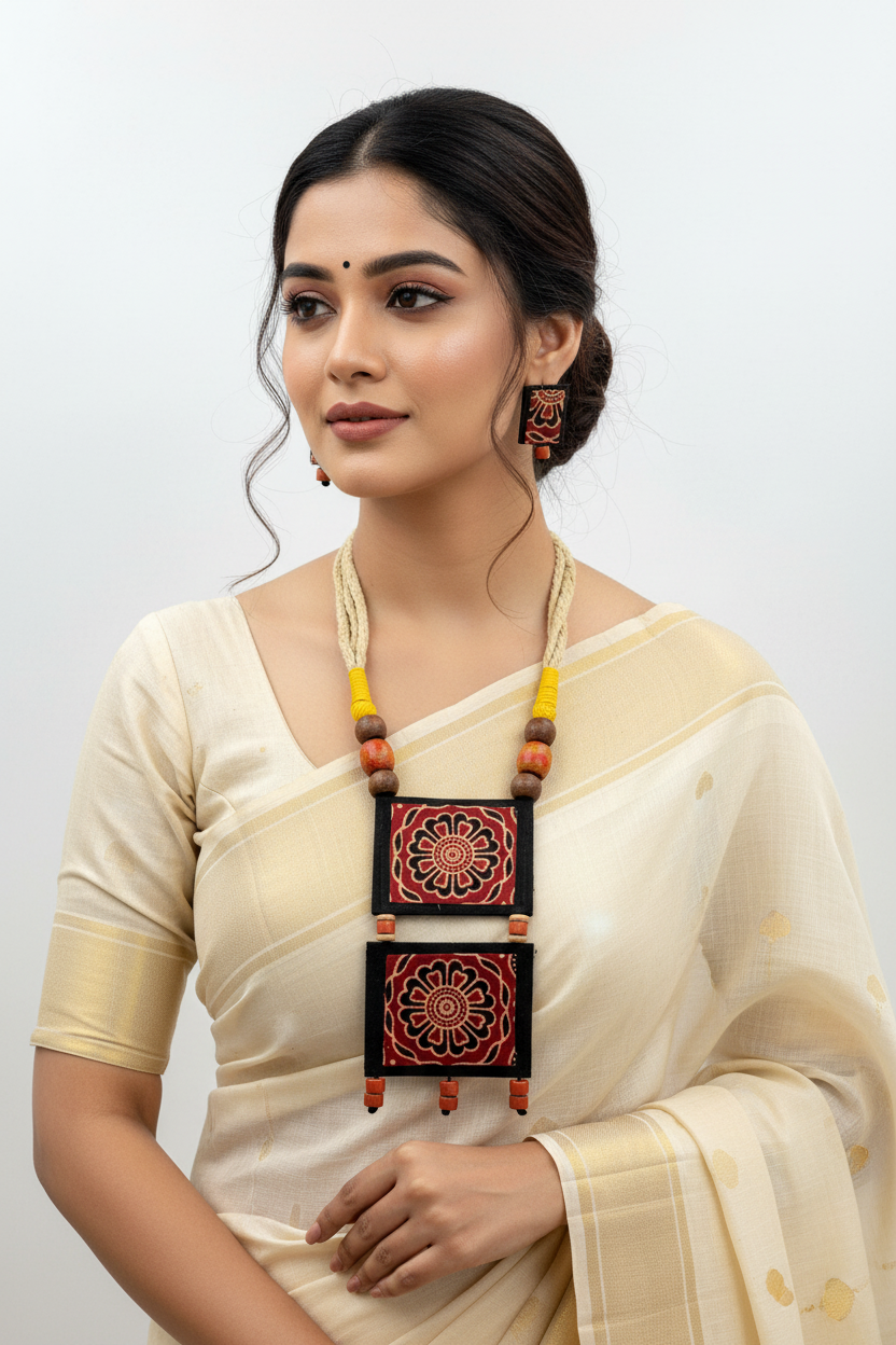 Chavi Maroon Fabric Necklace Set