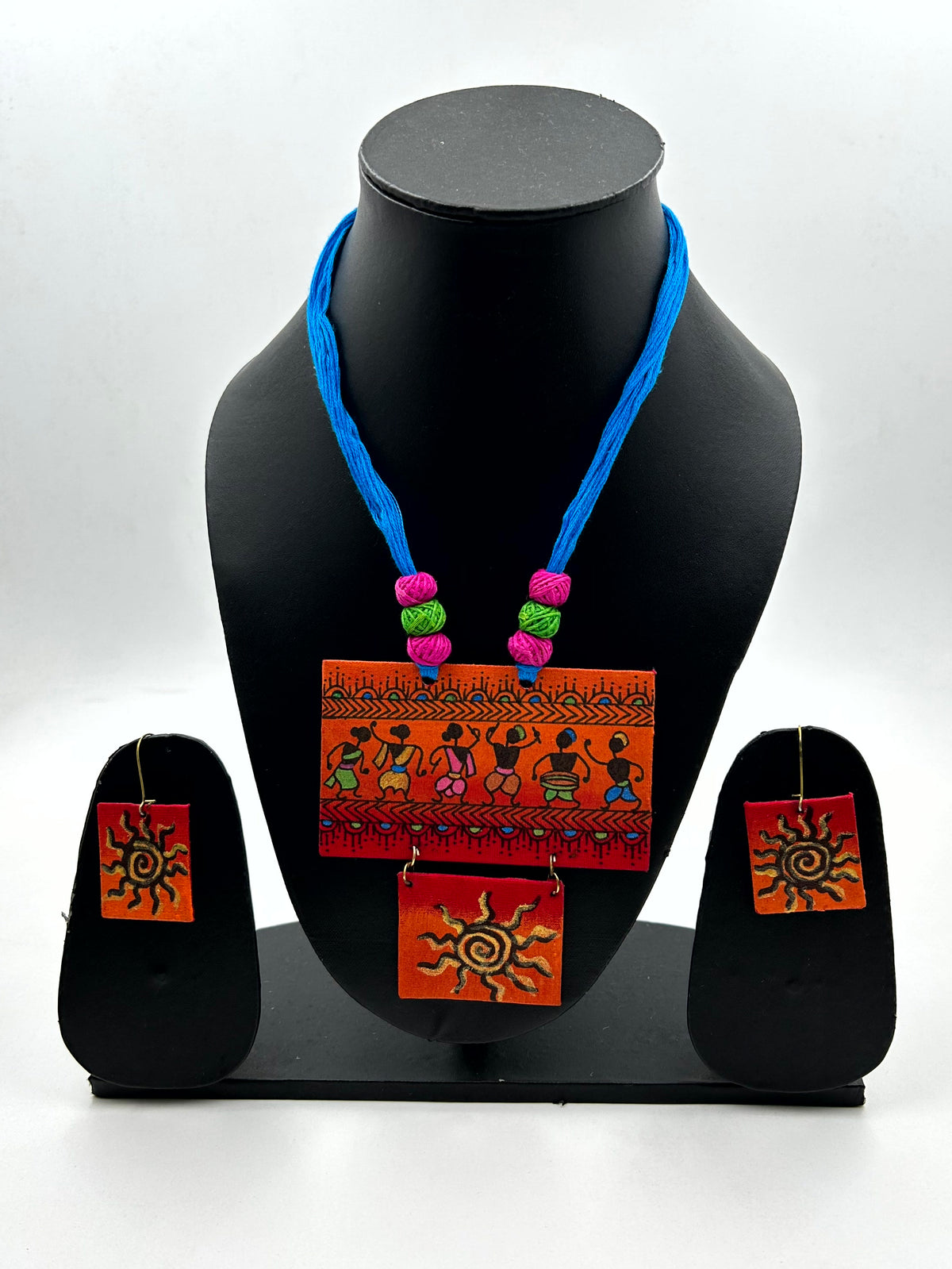 Nritya Multicolor Handpainted Fabric Necklace Set