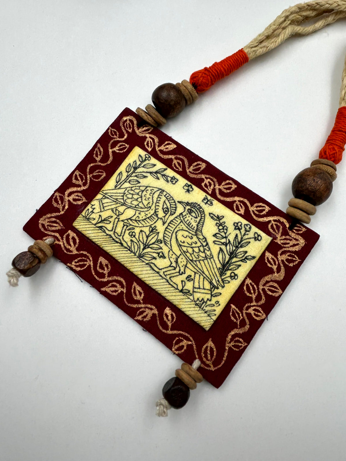 Pakhi Maroon Handpainted Fabric Necklace Set