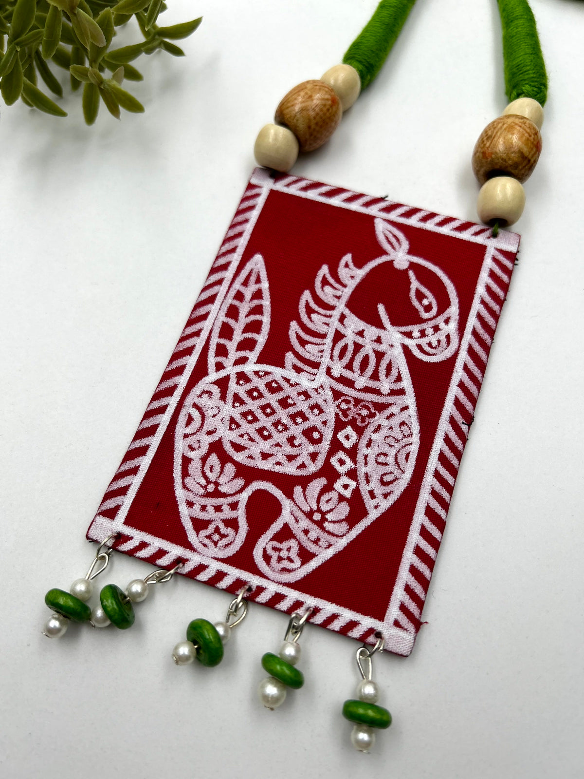 Tuli Red Handpainted Fabric Necklace Set