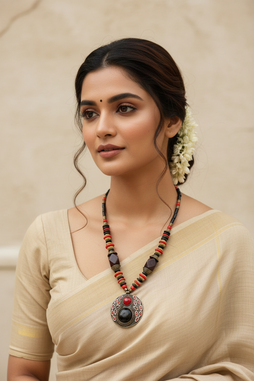 Tanira Brown and Red Tibetan Necklace