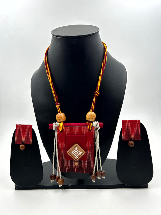 Kanika Red Fabric Necklace Set