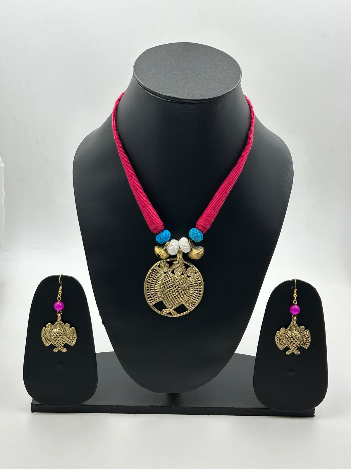 Tarini Pink Dokra Necklace Set