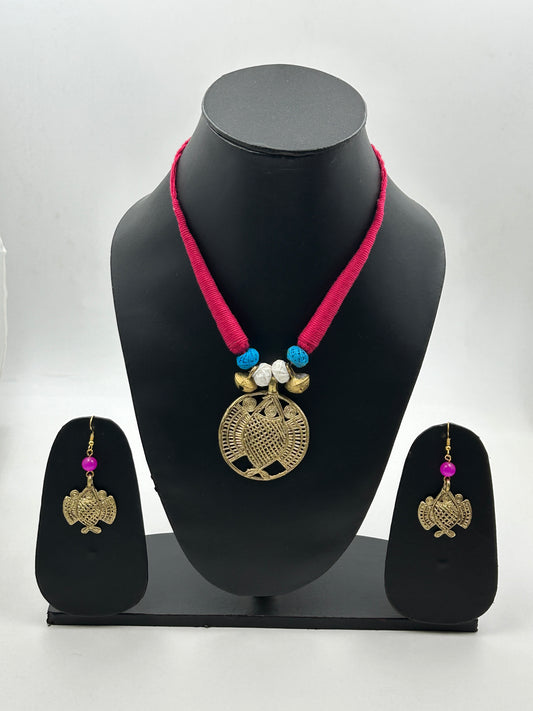 Tarini Pink Dokra Necklace Set