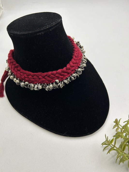 Beni Maroon Ghungroo Choker Necklace