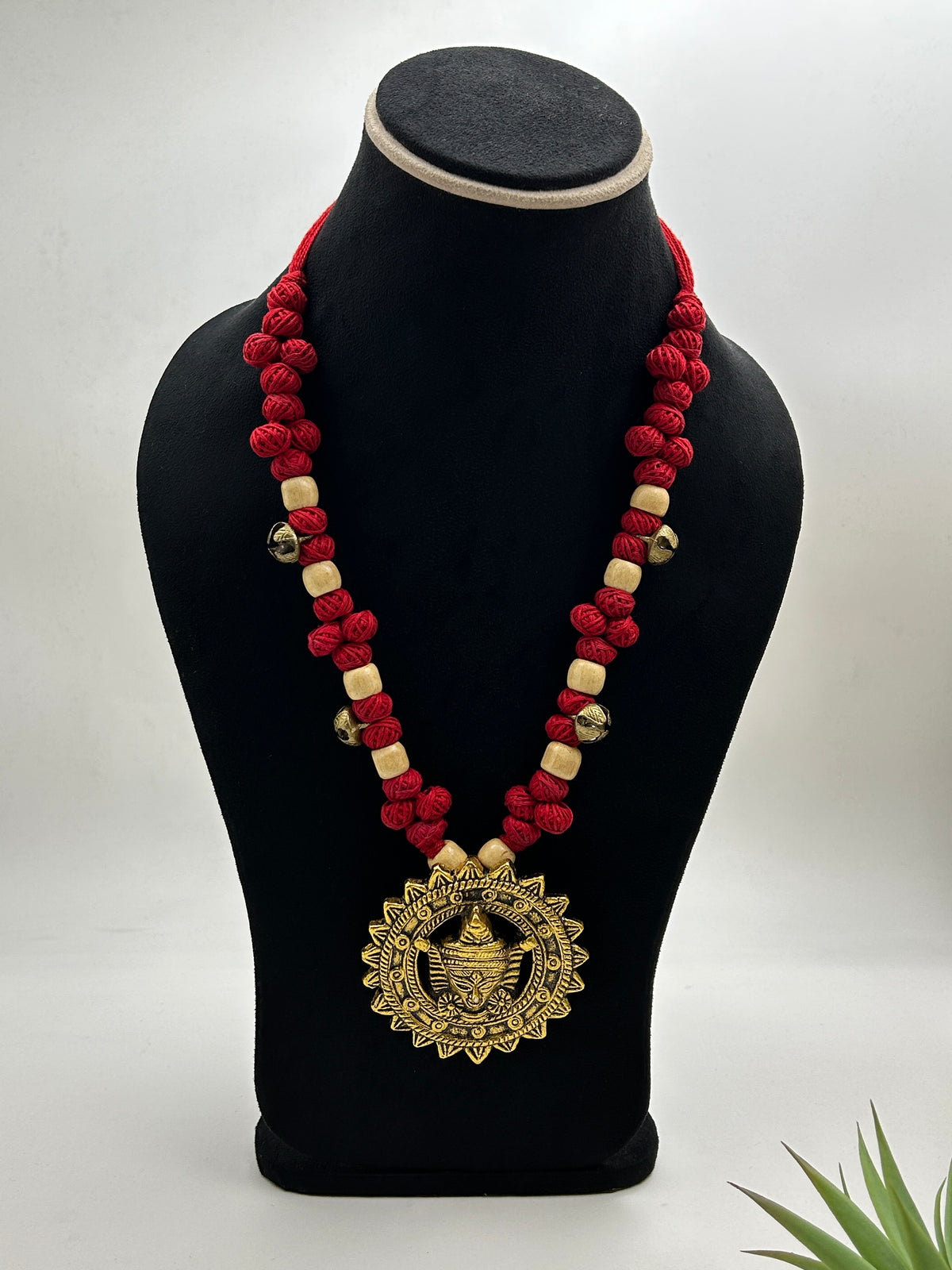 Uma Red Statement Dokra Necklace