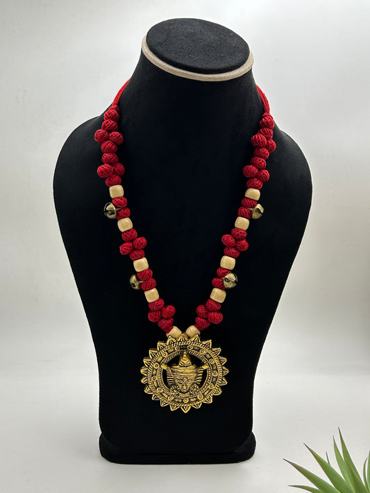 Uma Red Statement Dokra Necklace