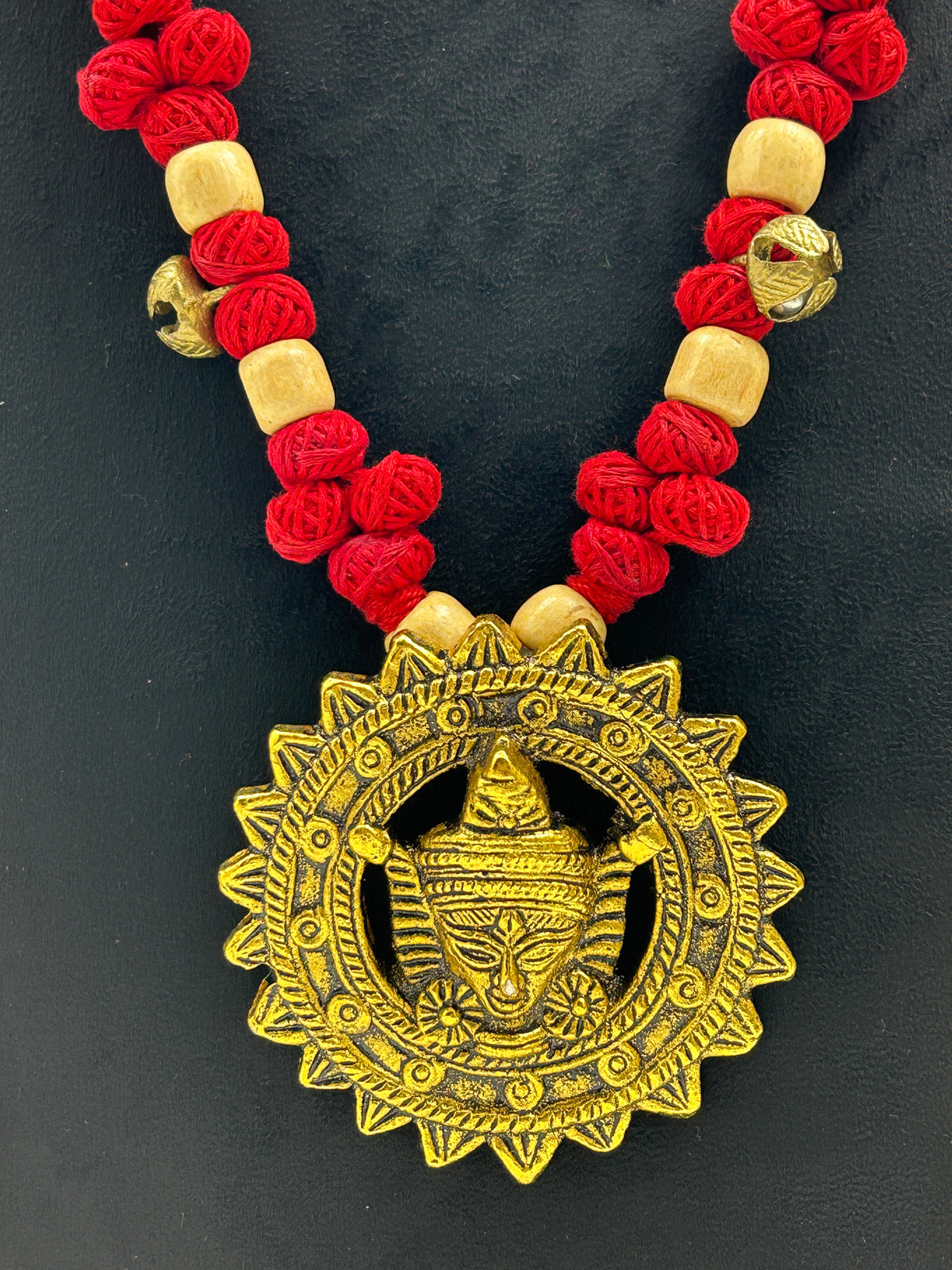 Uma Red Statement Dokra Necklace