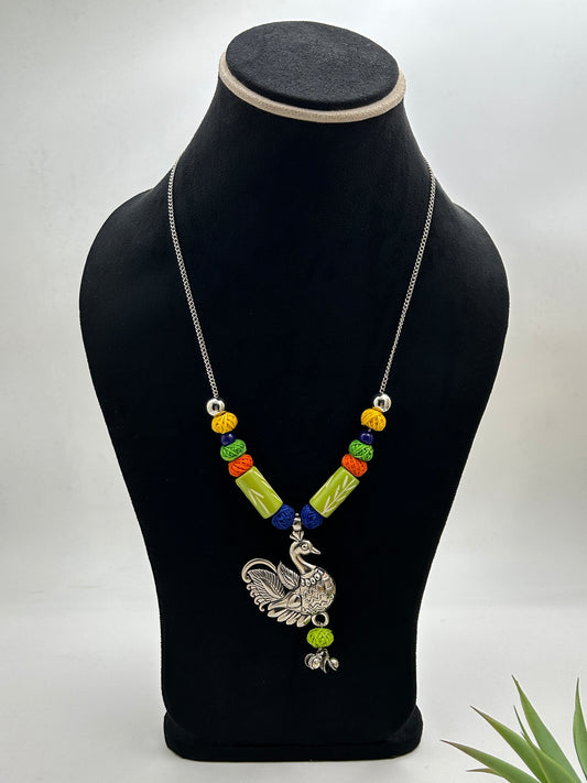 Mayuri Green Oxidised Peacock Necklace