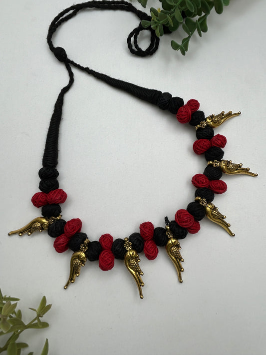 Pakhi Red Black Oxidised Necklace