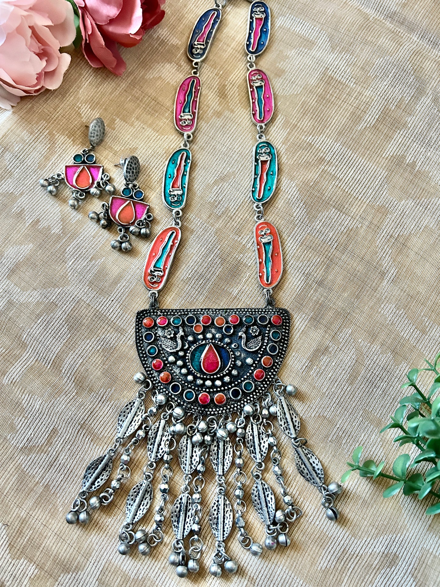 Myra Multicoloured Afghani Necklace set