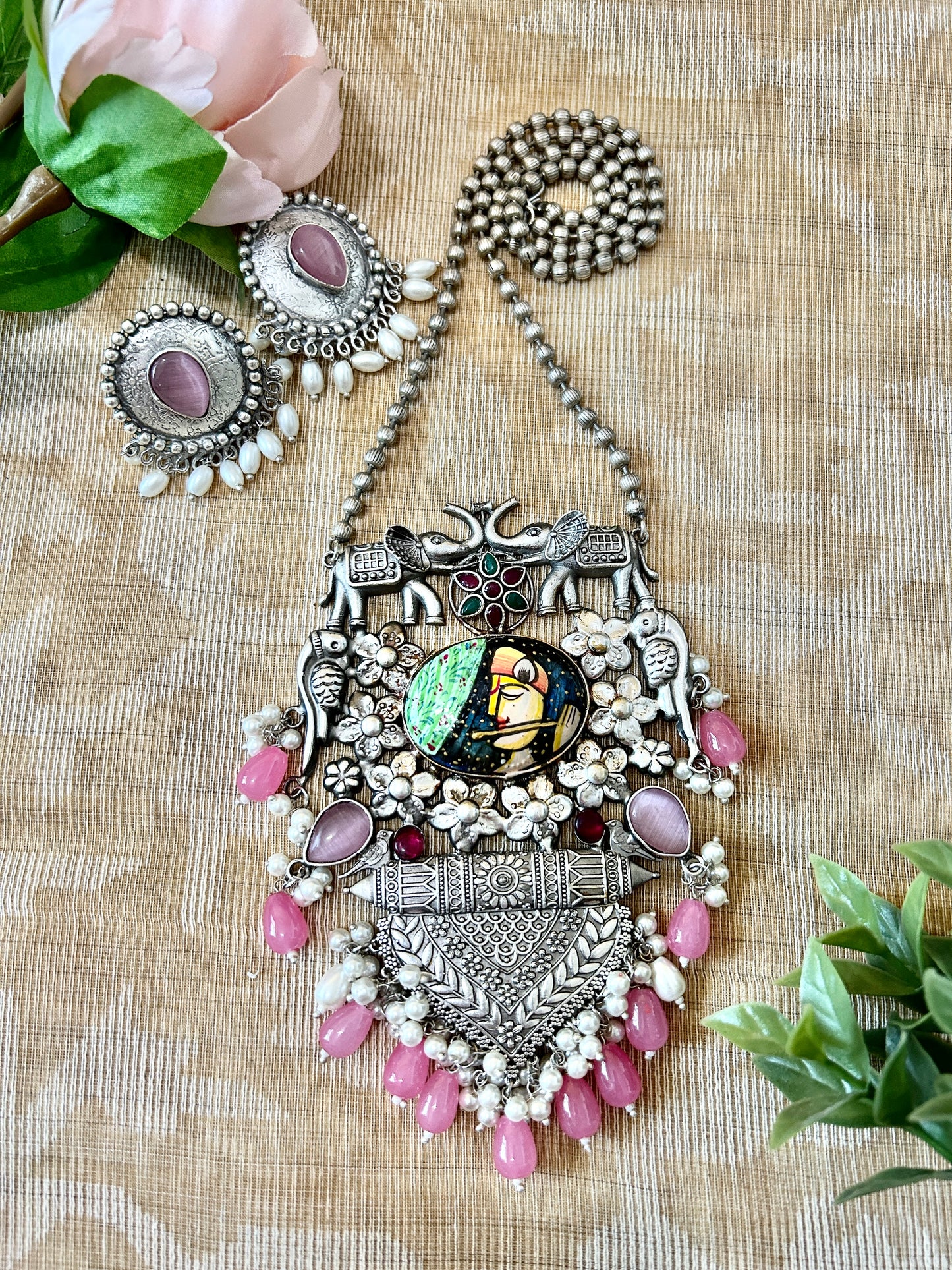 Meera Pink Hand Painted Necklace Set