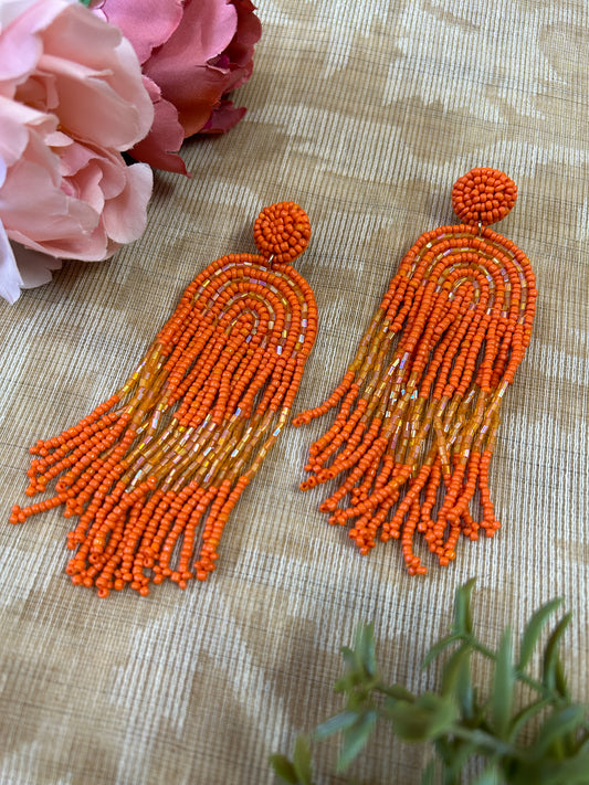 Sparky Jelly Orange Seed Beads Earrings