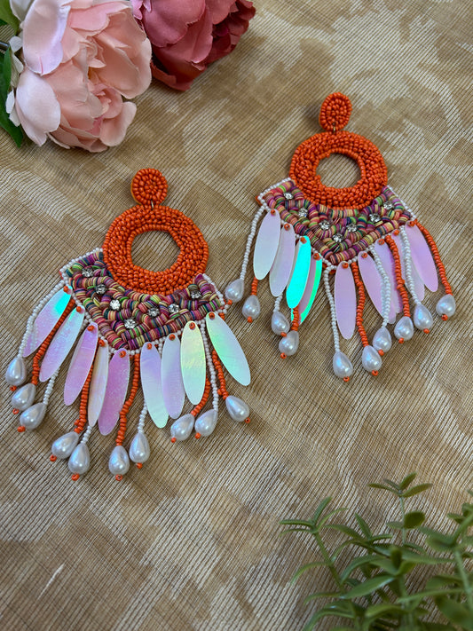 Simmi Orange Seed Beads Earrings