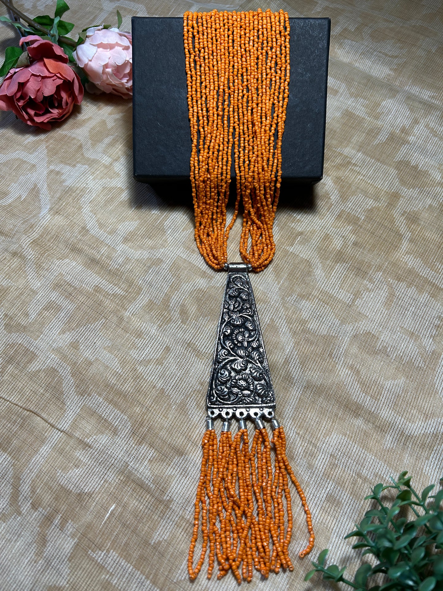 Ishita Orange Seed Beads Necklace