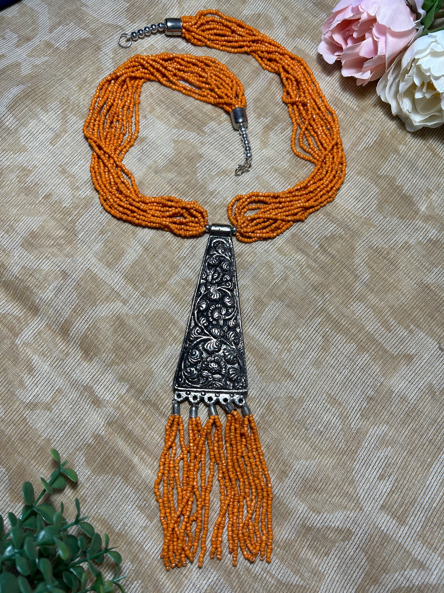 Ishita Orange Seed Beads Necklace