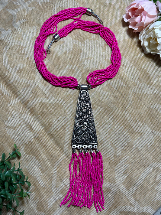 Ishita Magenta Long Seed Beads Necklace