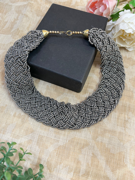 Meher Grey Seed Bead Band style Necklace