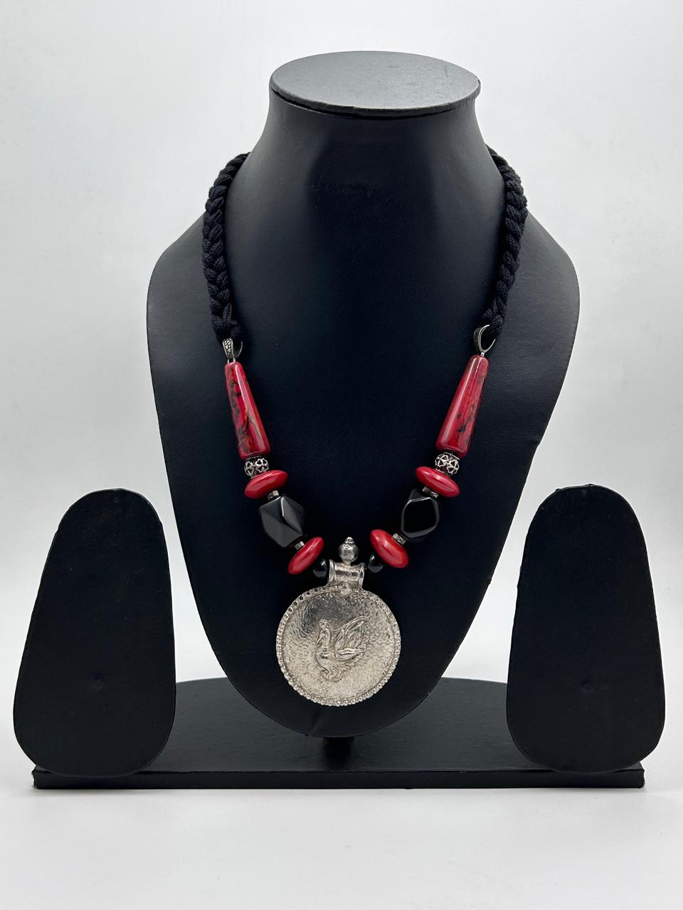 Mayura Red and Black Oxidized Necklace